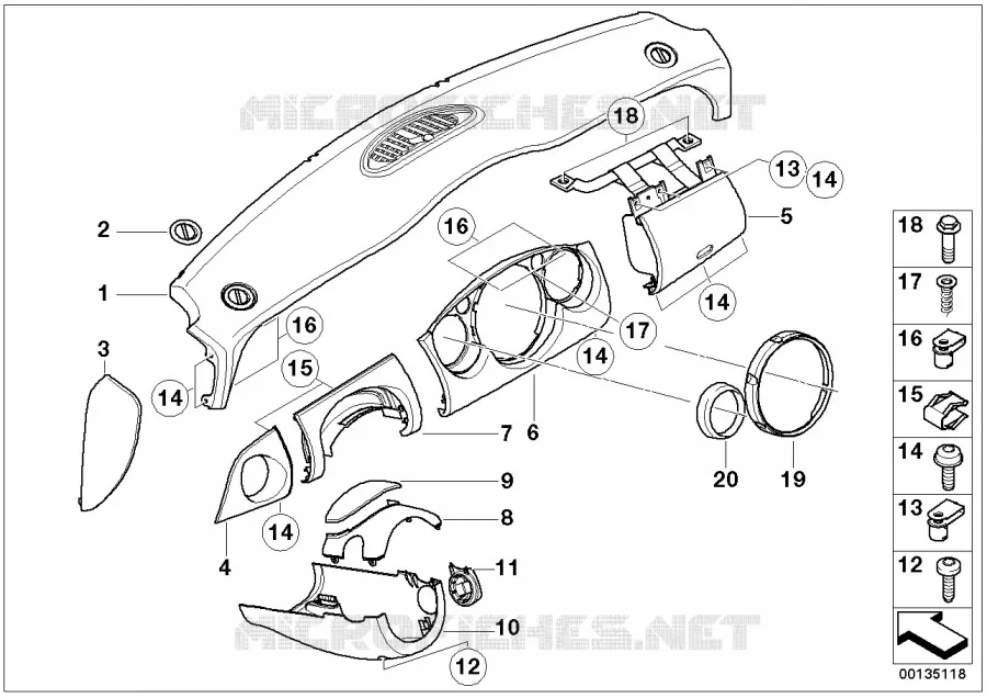Habillage tableau de bord MINI MINI ONE 2002 One 1.4i N One 1.4i