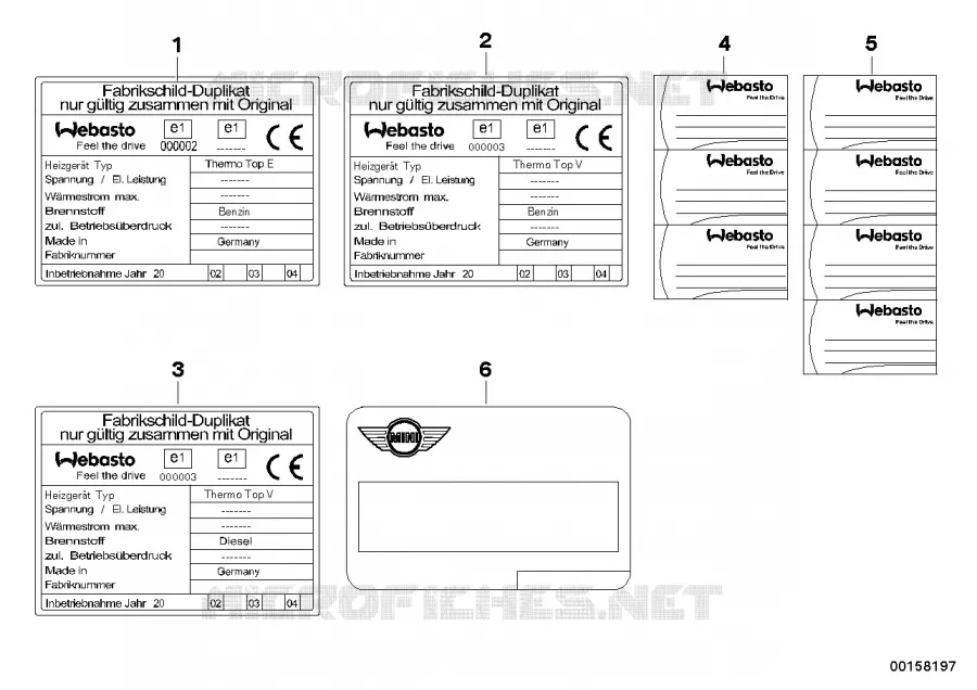 Plaques dindication chauffage auxiliair MINI MINI ONE 2003 One N One