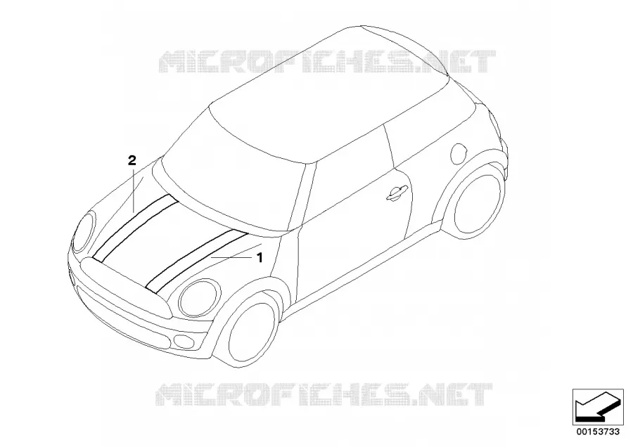 Post-équipement bande déco. capot moteur MINI MINI COOPER S 2006 Cooper S N Cooper S