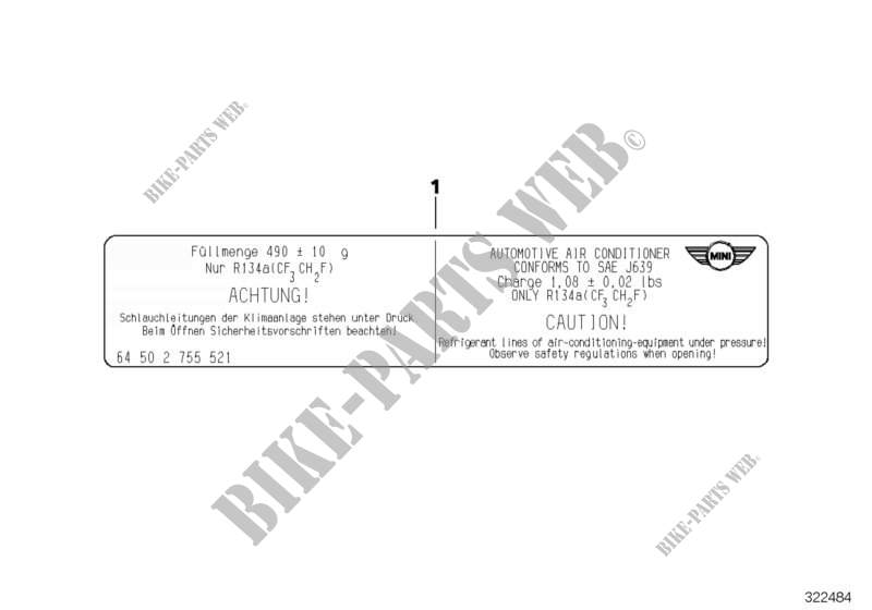 Etiquette, Indicatrice refrigerant pour MINI Cooper ALL4 de 2012